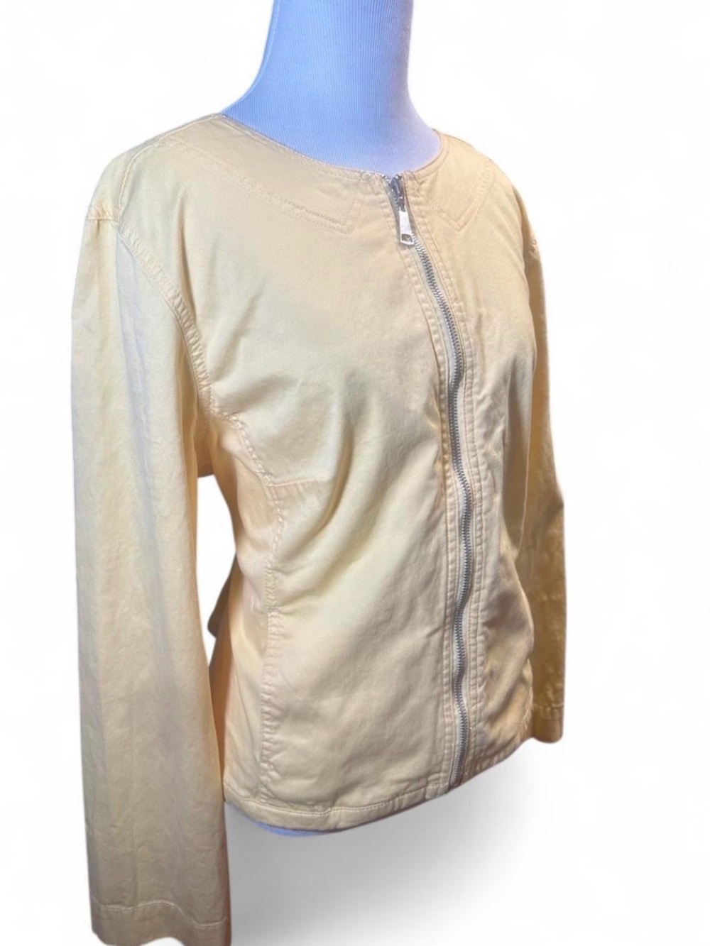 Live a Little Butter Yellow Zip Up Jacket XL Cotton Stretch Collarless
